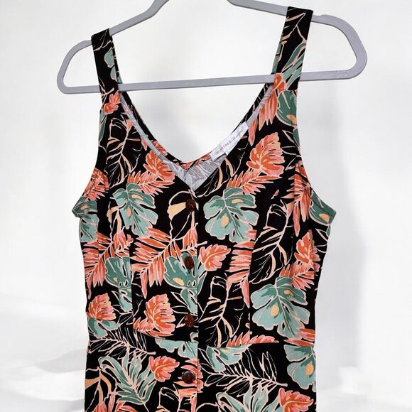 Linen Tropical Hawaiian Floral Vacation Summer Dress Sleeveless M Green Orange - Picture 7 of 11